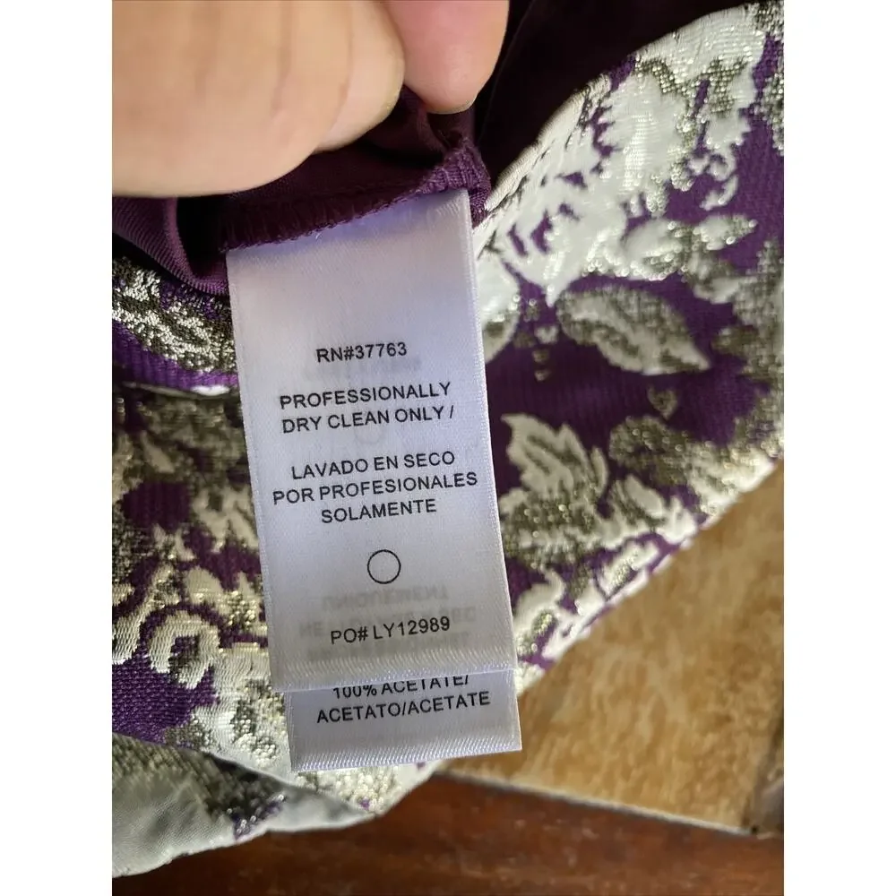 Laundry by Shelli Segal Dress Purple Silver Tapestry Sparkle Size 4 - Picture 13 of 15
